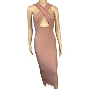 Missguided Dress Womens 4 Pink Criss Cross Neckline Cut Out Rib Bodycon